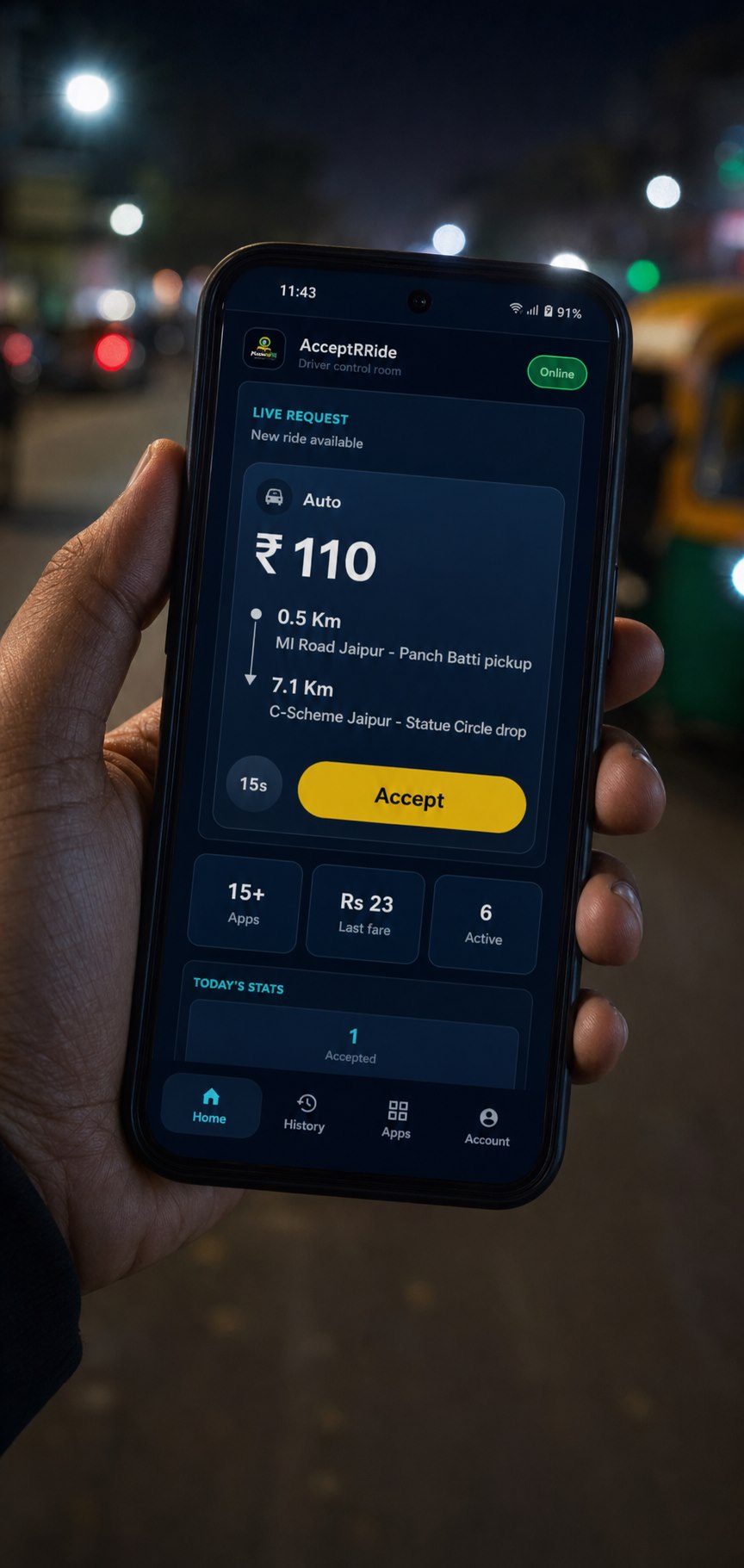 AcceptRide booking alert preview